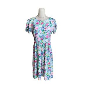 Vintage 80s Lanz Rayon Floral Dress Sweet Cottage Tea Dress Petite Medium